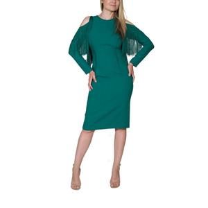 Cult Moda - Green Cold Shoulder Fringe Dress - EU 40
